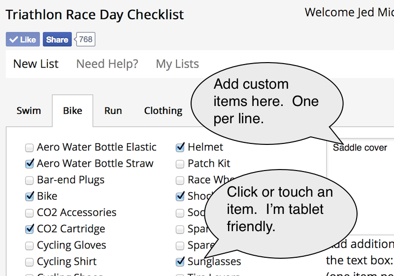 Click or touch triathlon race items