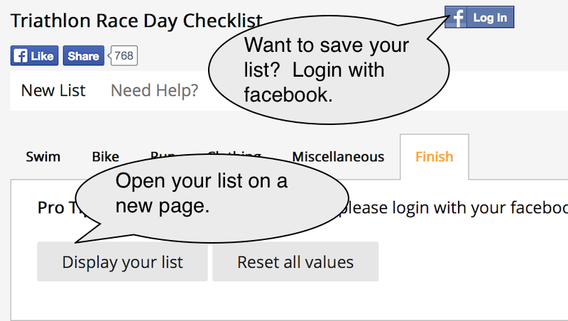 View List will create your triathlon race checklist on a new page